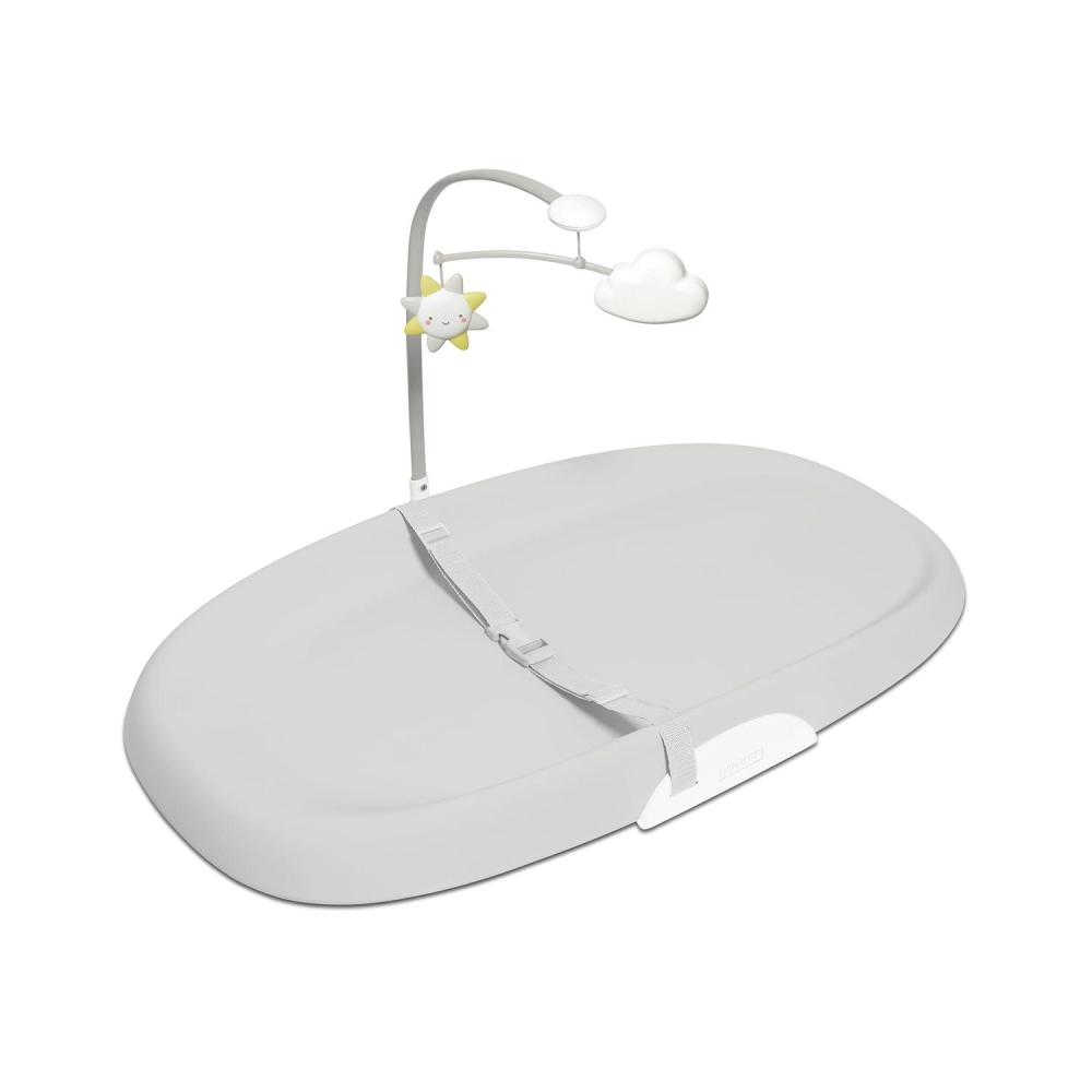 imageSkip Hop Baby Changing Pad Nursery Style WipeClean Contoured with Cushioned Foam NonSkid Base Builtin Safety Belt amp TuckAway Toy Bar Oat18 Grey