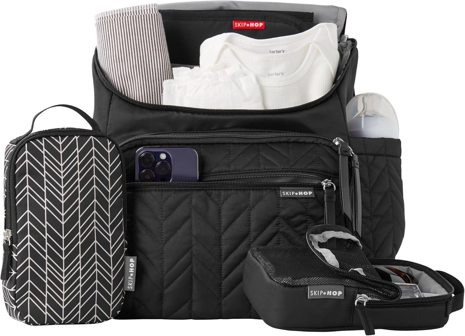 imageSkip Hop Diaper Bag Backpack Forma MultiFunction Baby Travel Bag with Changing Pad amp Stroller Attachment Jet BlackBlack