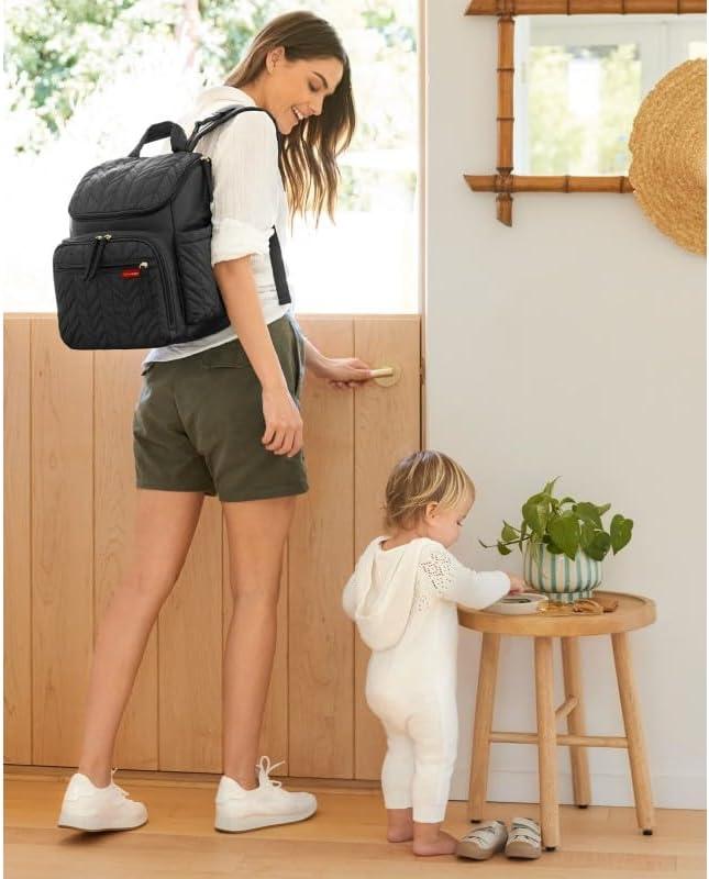 imageSkip Hop Diaper Bag Backpack Forma MultiFunction Baby Travel Bag with Changing Pad amp Stroller Attachment Jet BlackBlack