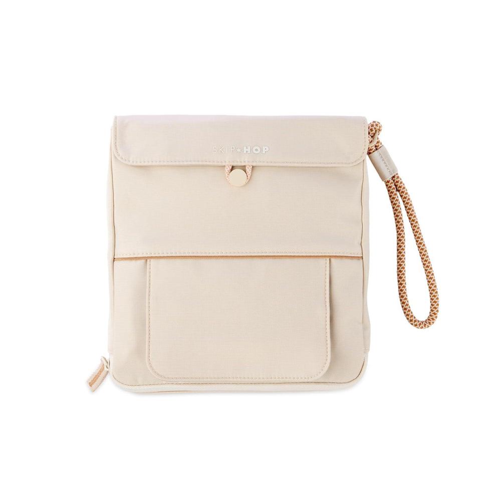 imageSkip Hop Pronto Signature Portable Changing Mat Cushioned Diaper Changing Pad with Builtin Pillow Black StripeClean Slate Oat