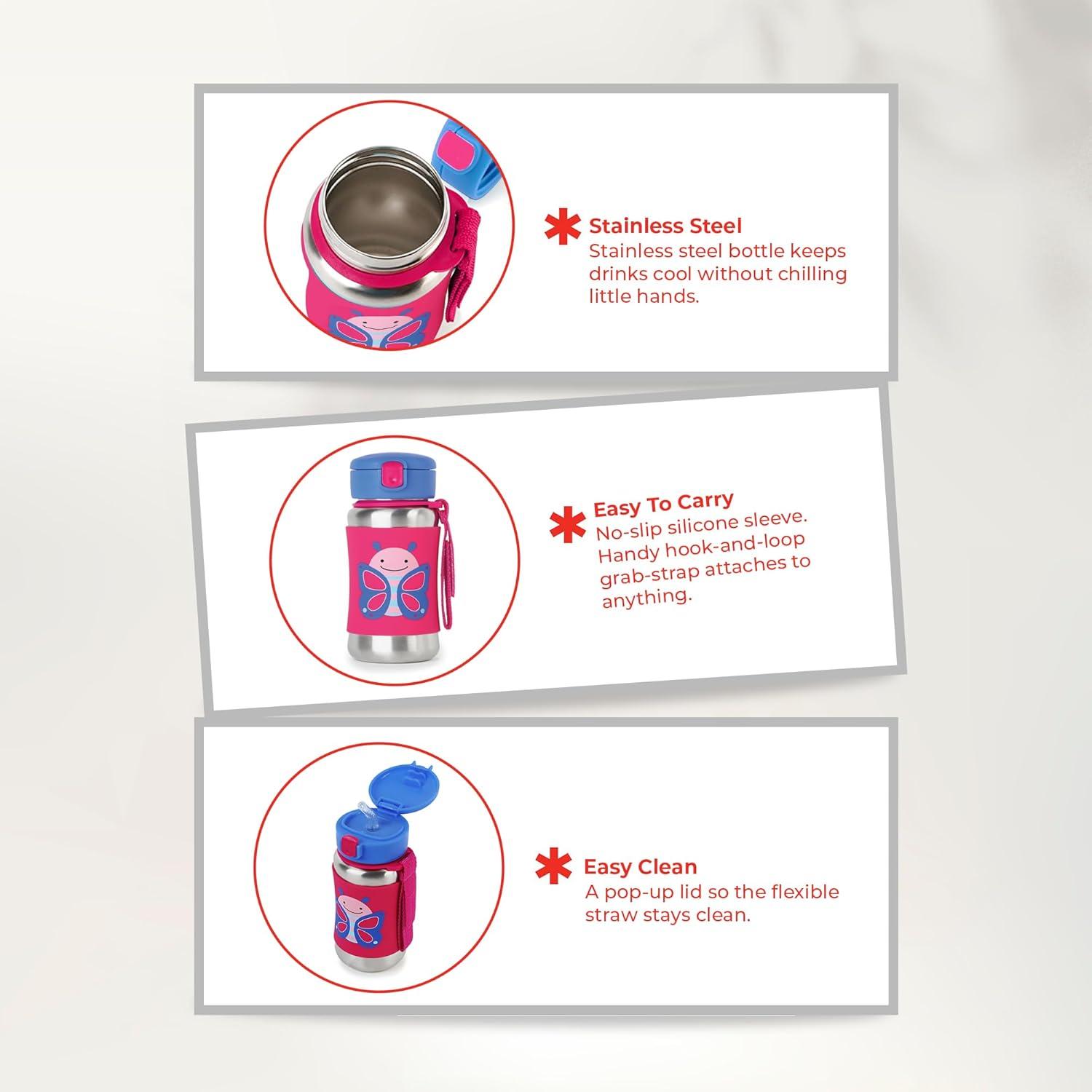 imageSkip Hop Toddler Sippy Cup Zoo Stainless Steel Straw Bottle LlamaButterfly