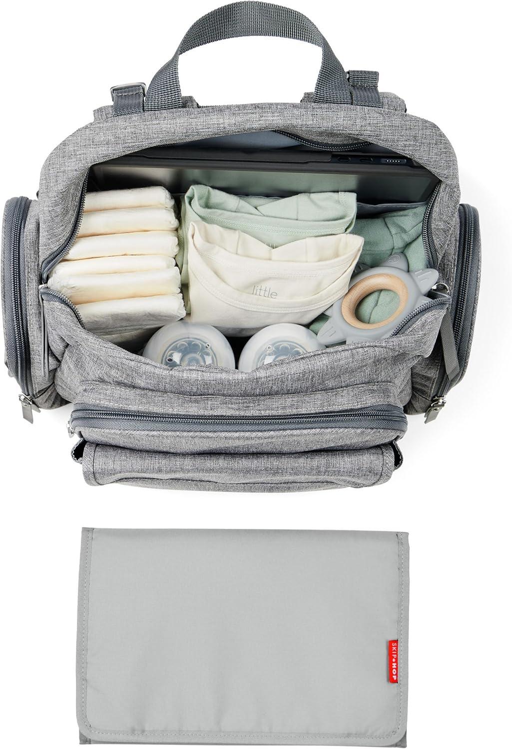imageSkip Hop Diaper Bag Backpack with Portable Changing Pad 9 Total Pockets EasyAccess Wipes Pocket Zippered Side Pocket Luggage Sleeve amp Stroller Straps Fits a 15 Laptop Luna Heather GreyHeather Grey