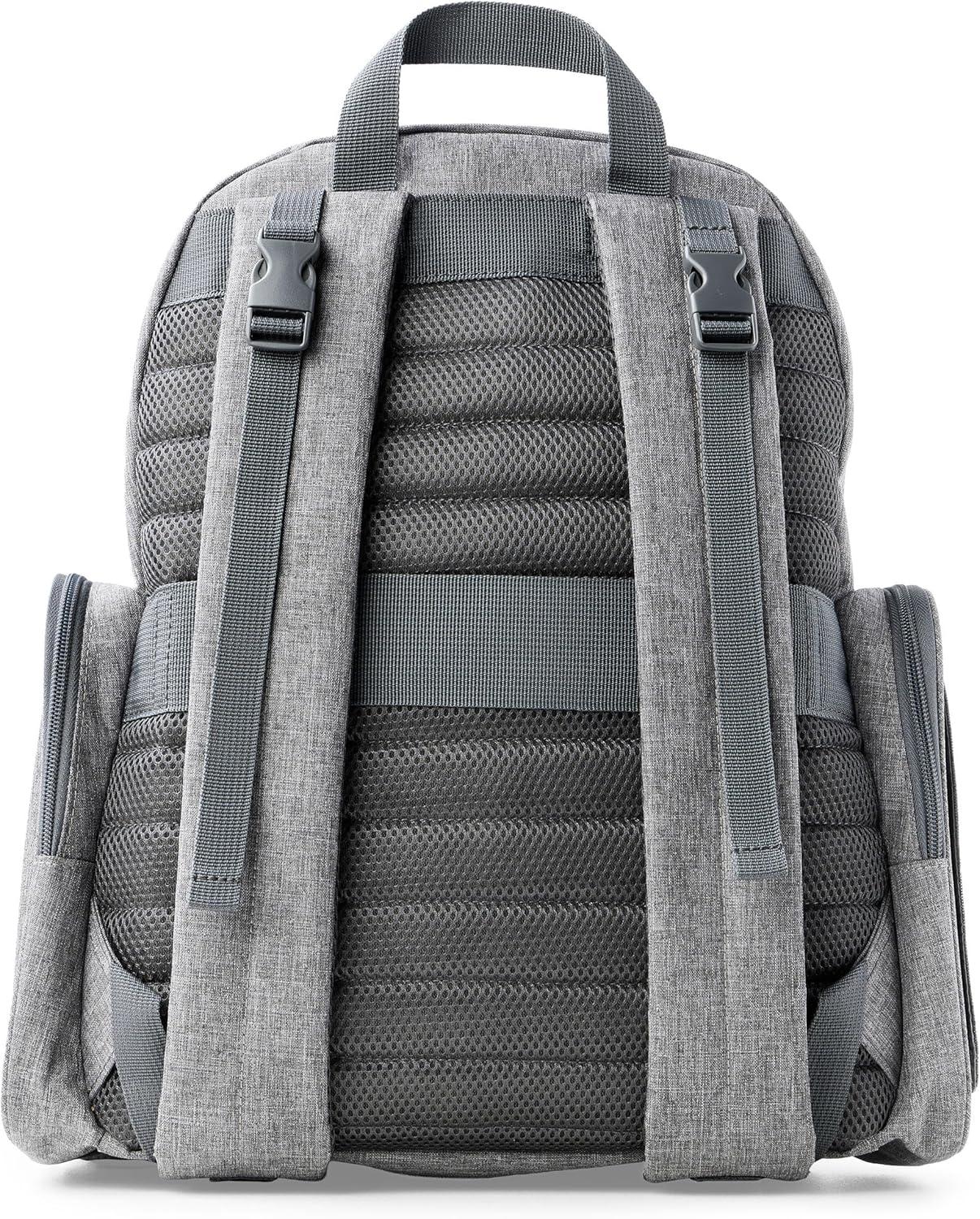 imageSkip Hop Diaper Bag Backpack with Portable Changing Pad 9 Total Pockets EasyAccess Wipes Pocket Zippered Side Pocket Luggage Sleeve amp Stroller Straps Fits a 15 Laptop Luna Heather GreyHeather Grey