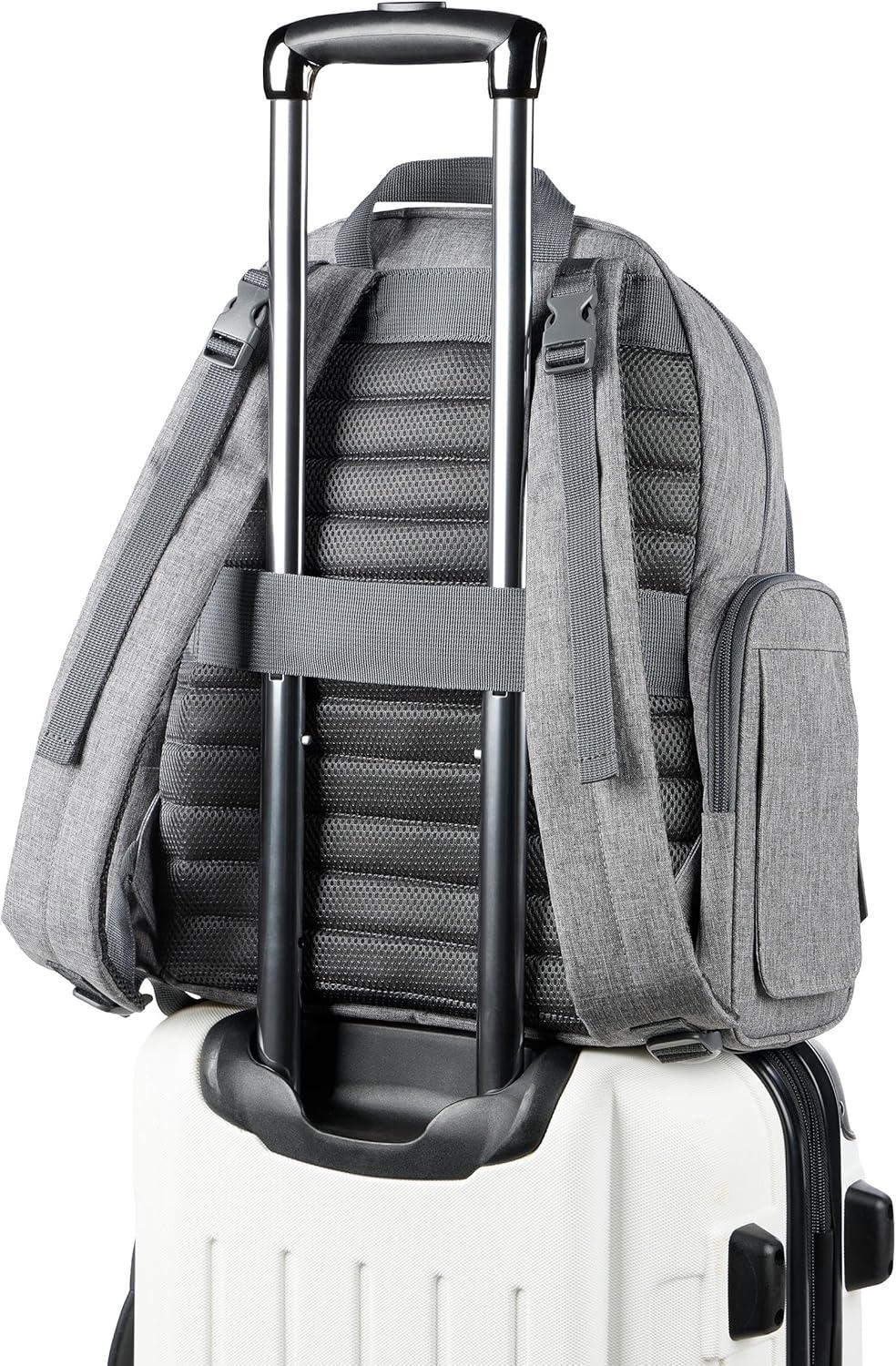 imageSkip Hop Diaper Bag Backpack with Portable Changing Pad 9 Total Pockets EasyAccess Wipes Pocket Zippered Side Pocket Luggage Sleeve amp Stroller Straps Fits a 15 Laptop Luna Heather GreyHeather Grey