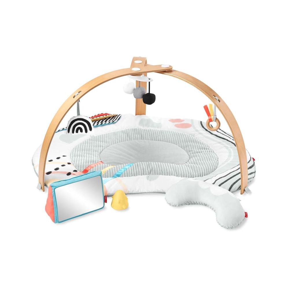 imageSkip Hop Baby Play Gym MontessoriInspired 3in1 Sensory Tummy Time Activity Mat with 25 Developmental Activities 4 Toys and 5 Parent Guide Cards with StageBased Activities Discoverosity Age 02yPlay Gym With Pillow