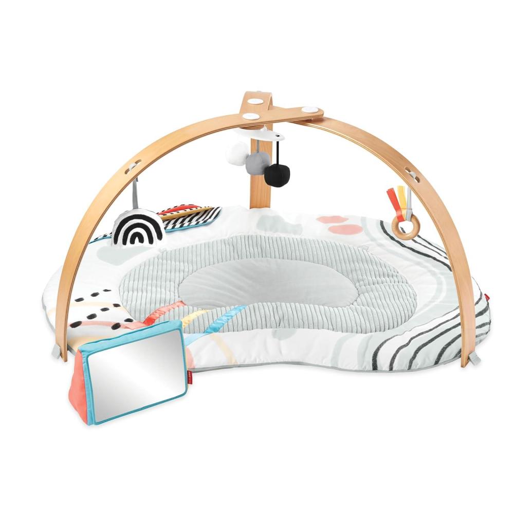 imageSkip Hop Baby Play Gym MontessoriInspired 3in1 Sensory Tummy Time Activity Mat with 25 Developmental Activities 4 Toys and 5 Parent Guide Cards with StageBased Activities Discoverosity Age 02yPlay Gym with Mirror