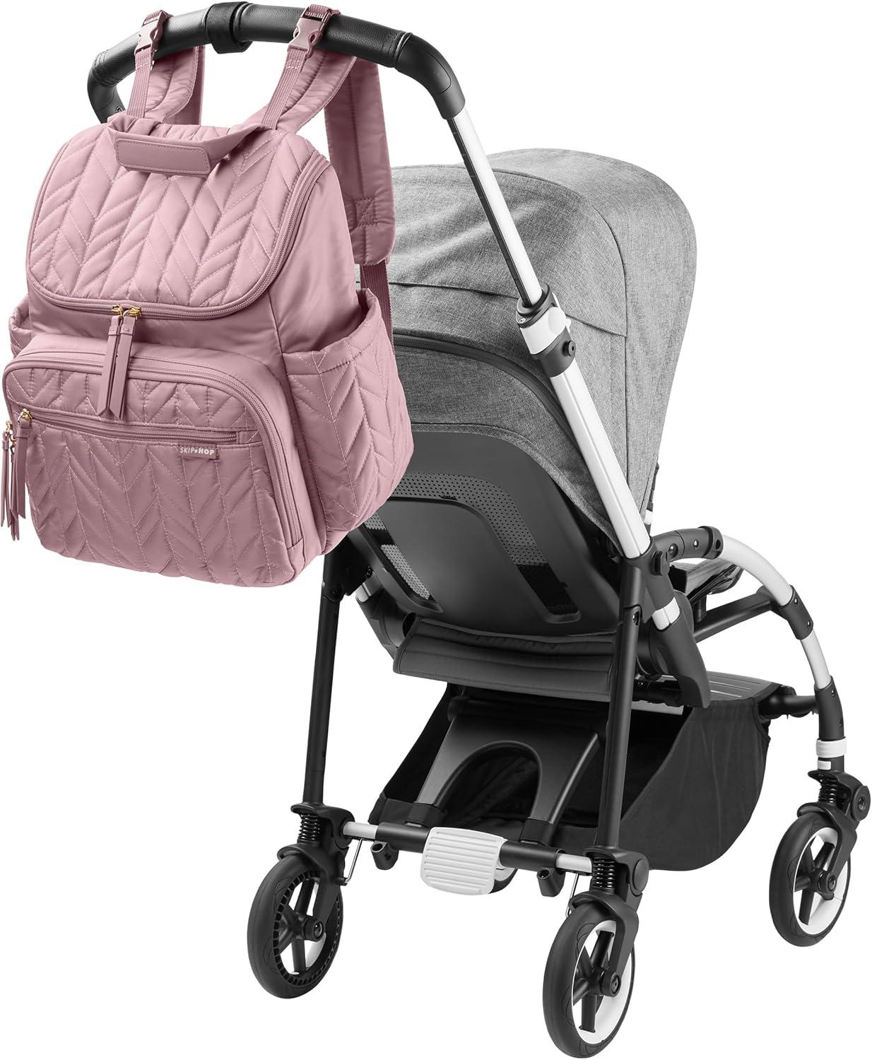 imageSkip Hop Diaper Bag Backpack Forma MultiFunction Baby Travel Bag with Changing Pad amp Stroller Attachment GreyMauve Mist