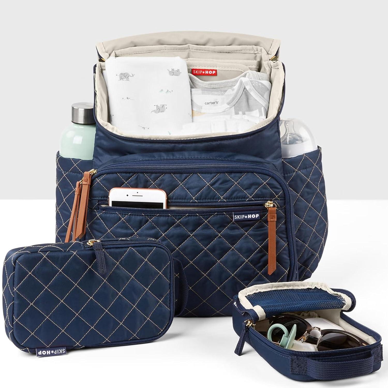 imageSkip Hop Diaper Bag Backpack Forma MultiFunction Baby Travel Bag with Changing Pad amp Stroller Attachment GreyNavy