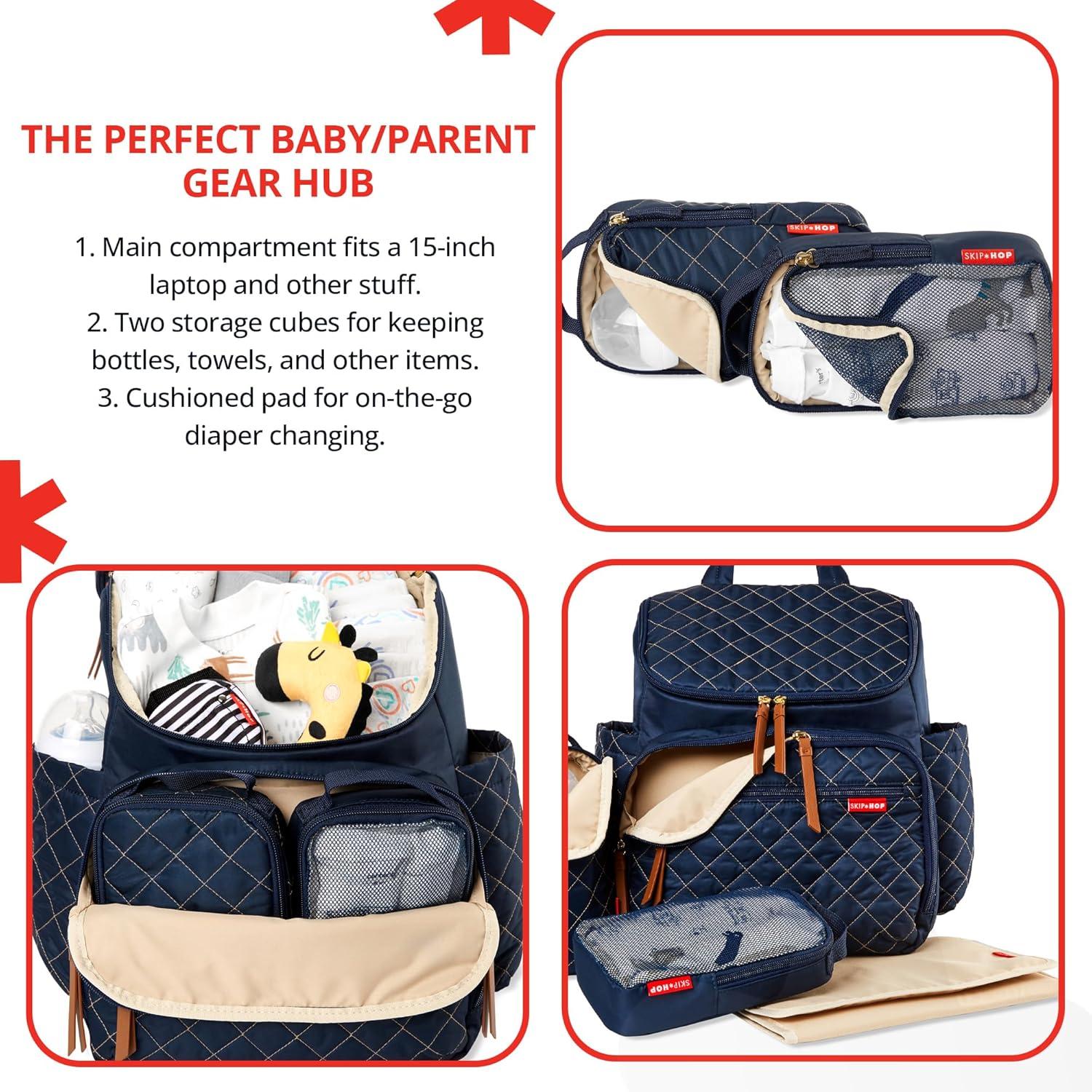 imageSkip Hop Diaper Bag Backpack Forma MultiFunction Baby Travel Bag with Changing Pad amp Stroller Attachment GreyNavy