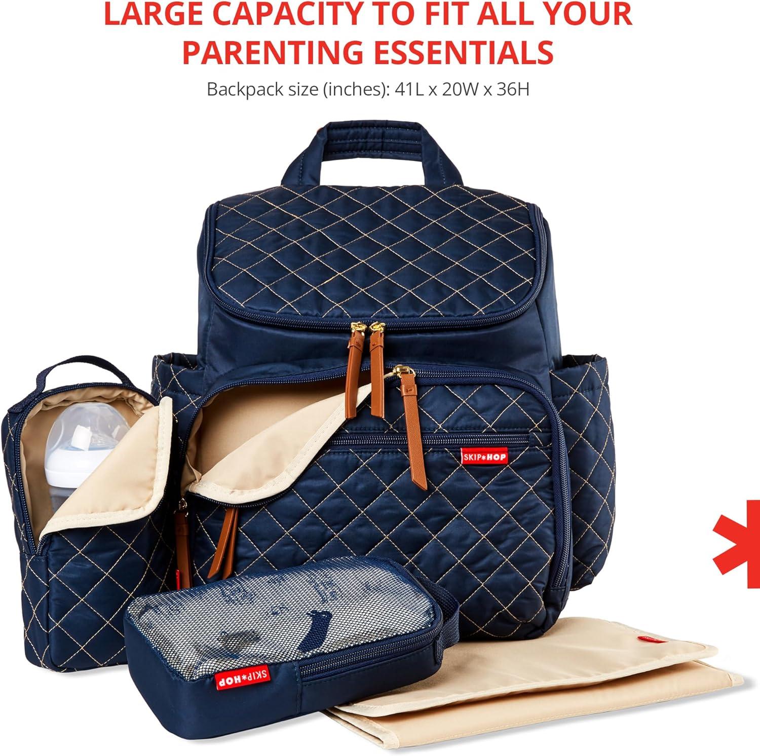 imageSkip Hop Diaper Bag Backpack Forma MultiFunction Baby Travel Bag with Changing Pad amp Stroller Attachment GreyNavy