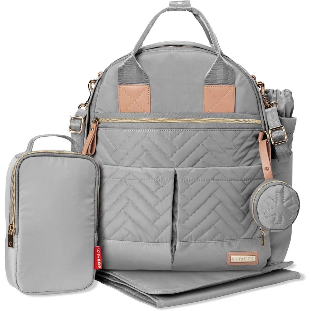 imageSkip Hop Diaper Bag Backpack Suite 6in1 Diaper Backpack Set MultiFunction Baby Travel Bag with Changing Pad Stroller Straps Bottle Bag and Pacifier Pocket Dove GreyDove