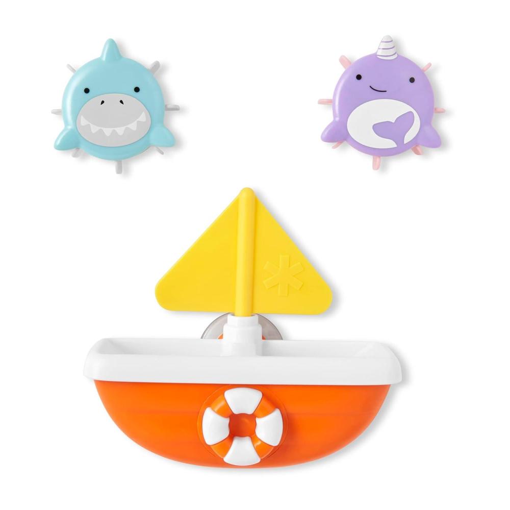 imageSkip Hop Zoo Baby Bath Toy Tip amp Spin Boat SharkNarwhal